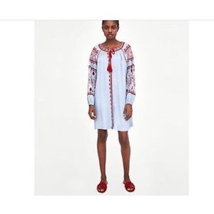 zara red embroidered dress